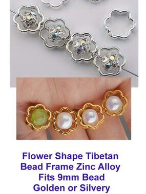 Flower Shape Tibetan Bead Frame Zinc Alloy Fits 9mm Bead- Pack of 10
